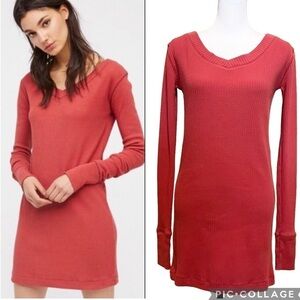 Free People Beach Mini Dress Size XS Ribbed Long Sleeve V Neck Lounge Tunic